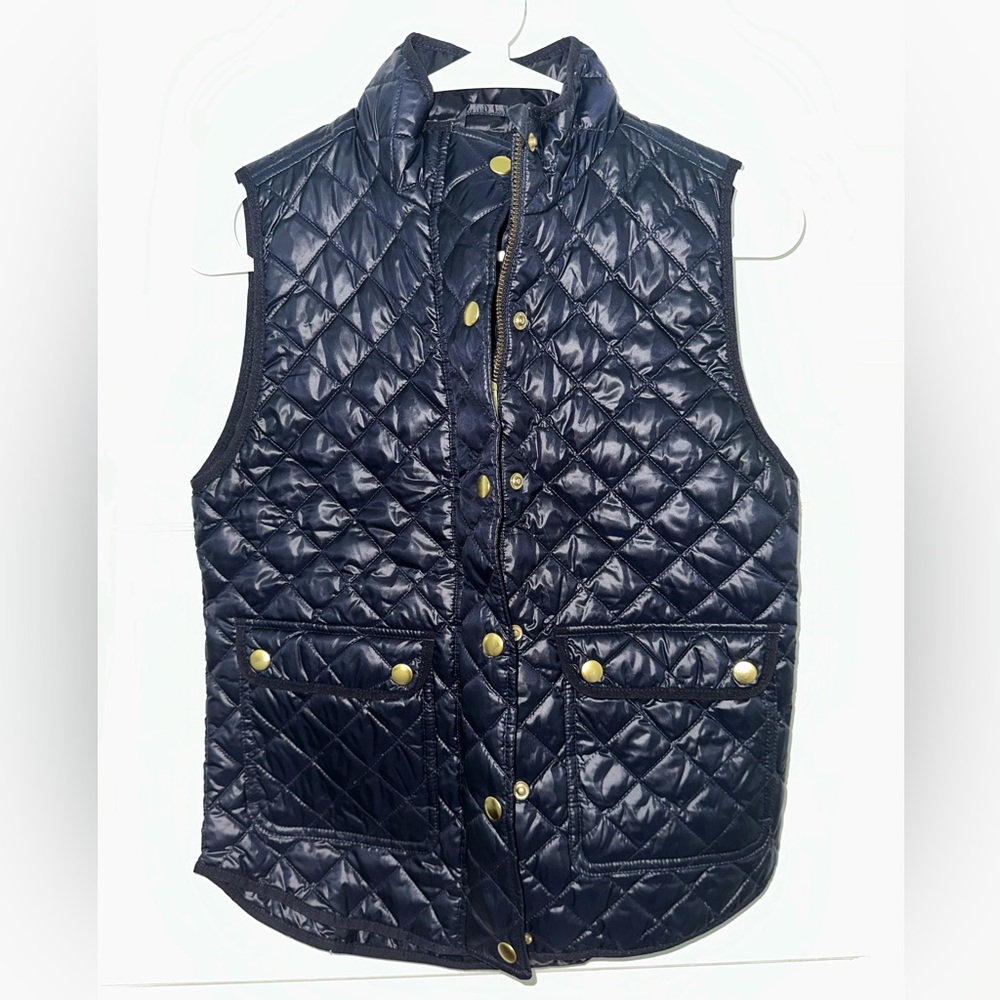 J. Crew NEW Women’s Quilted Navy Vest with Gold detail Sz XS (P)